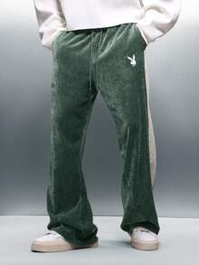 PLAYBOY X SUMWON Quần nỉ ống loe nhung có dây rút ở eo và túi bên hông tạo sự thoải mái khi mặc thường ngày - màu xanh lá - Xem 1