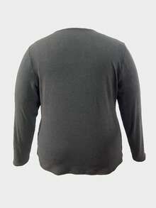 INAWLY Plus Size Women Casual Oblique Shoulder Button Long Sleeve Top - Grey - View 2