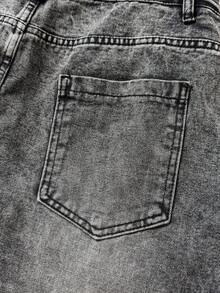 Manfinity Hypemode Herren Knopftaschen Gerade Lässig Locker Sitzende Baggy Jeans, Streetwear und Vielseitig - Grau - Übersicht 7