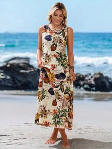 Sylviya Plants Print Tunic Dress