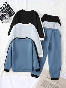 SHEIN Explorewe 3 Confezioni di Felpe Girocollo per Ragazzi Giovani, Abito di Moda a Contrasto di Colore per Bambini in Autunno e Inverno, Versatile e Semplice, Adatto per 8-12 Anni - Multicolore - Visualizzare 2
