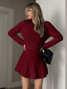 EURMUSE Women Co-Ord Sweater And Skirt 2 Pieces Set For Winter - عنابي اللون - مشاهدة 3