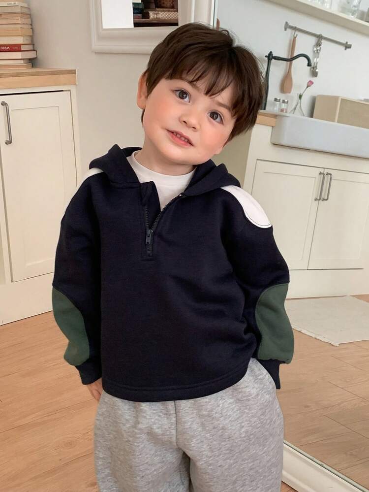 Toddler Boys' Hooded Color Block Casual Loose Fit Long Sleeve Sweatshirt