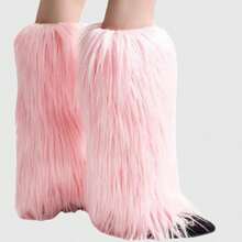 ROMWE Kawaii 1 đôi tất giữ ấm chân cho nữ chủ đề Vanilla Girl màu hồng lấp lánh với nơ và bèo nhún hình trái tim, phù hợp cho mọi mùa. - Màu hồng nhạt - Xem 6