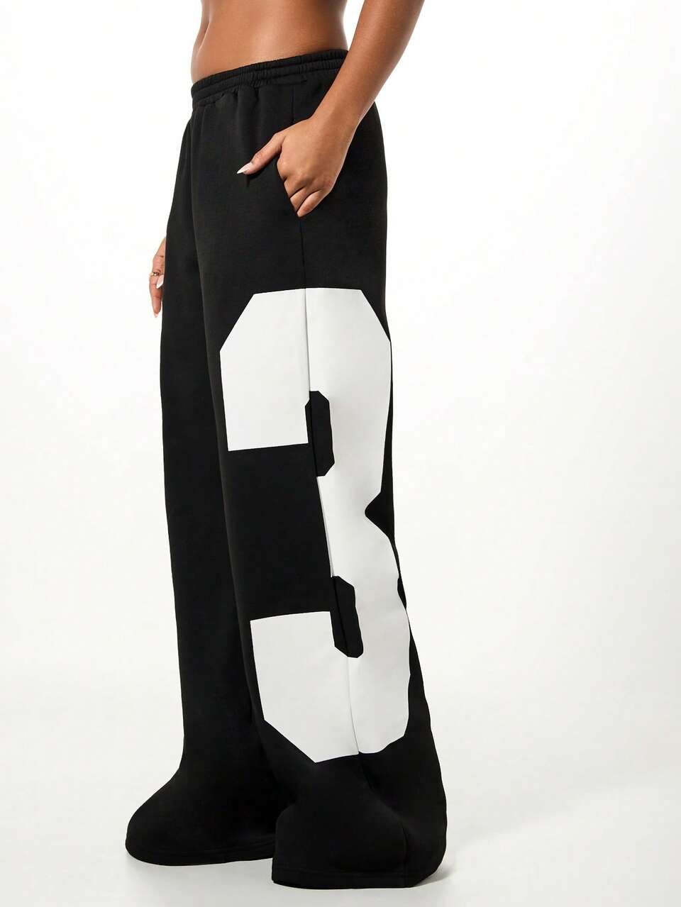 SUMWON WOMEN Wide Leg Joggers With Varsity Numbers