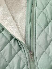 SHEIN Jumpsuit Fleece Berkerudung dengan Resleting Motif Berlian Hangat untuk Bayi Laki-laki, Pakaian Nyaman untuk Musim Gugur/Dingin - Hijau - View 4