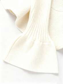 Franclia Women's Solid Color Round Neck Long Sleeve Ruffle Hem Sweater, Autumn/Winter - White - View 3