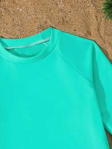 可爱长袖鲨鱼印花泳衣套装,适合幼儿男童 - 綠色 - 查看 5