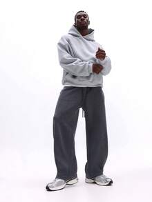 SUMWON Conjunto de sudadera con capucha y pantalones de chándal oversize, sudadera con capucha con cordón, ajuste relajado, conjunto de chándal informal, ropa cómoda de otoño e invierno - Gris - Ver 5