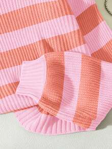 Franclia Casual Loose Fit Striped Lantern Sleeve Sweater With Contrasting Colors,Long Sleeve Tops, Knit Pullover Fall Winter - Multicolor - View 3