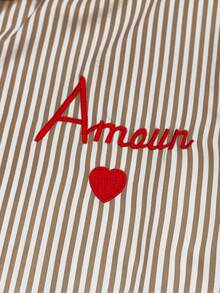 Franclia Classic Striped Long Sleeve Shirt, Delicate Embroidered Pattern, Loose & Comfortable Fit - Coffee Brown - View 4