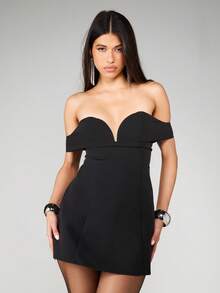 MISSGUIDED Off-Shoulder Sweetheart Neckline Bodycon Mini Dress With Bardot Sleeves For Party Evening - Black - View 4