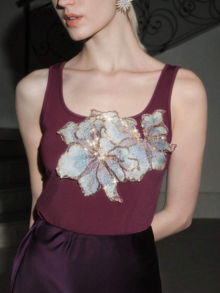 女性用新作 刺繍 スパンコール ビーズ キャミソールトップ、ブラック、セクシー、エレガント、洗練された、ストリートスタイル、夏、春、新年、パーティー、結婚式、エレガント、シック、スタイリッシュ、カジュアル、感謝祭、外出、ビーチ、バケーション向け
