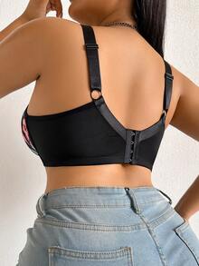 SHEIN 1pc Plus Size Lace Patchwork Wireless Bra - Multicolor - View 2