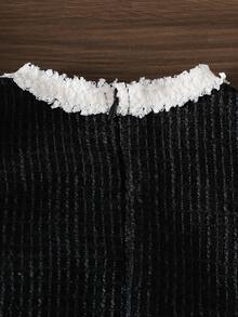 SHEIN Elladie kids 两件套女婴秋冬服装，适合开学季，3个月至3岁，包含一件灰色碎花时尚街头风弹力罗纹高领长袖荷叶边上衣和一件黑色圆领无袖层叠网纱裙，舒适柔软休闲，适合春、秋、冬三季室内外穿着，可作为礼物。 - 彩色 - 查看 7