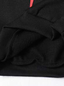 SHEIN 男童字母印花圆领抓绒卫衣和牛仔裤套装 - 黑色 - 查看 8