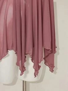 SHEIN ICON 女士粉色亮片刺绣V领网纱拼接不对称荷叶边吊带紧身性感迷你连衣裙 - 棕色 - 查看 8
