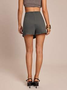 SHEIN Clasi Women's Solid Color Button Decor Split Hem Casual Mini Skirt Shorts - Grey - View 5