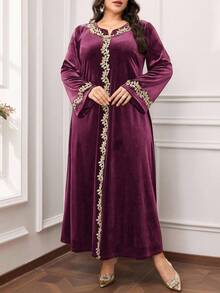 Al Najma Plusstorlek Dam Elegant Festklänning Med Broderad Applikation I Arabisk Stil - Dammrosa - Visa 5