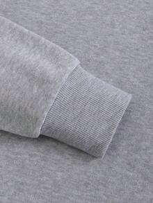 INAWLY Women's Slogan Embroidered Crew Neck Dropped Shoulder Long Sleeve Casual Loose Sweatshirt - Light Grey - View 5
