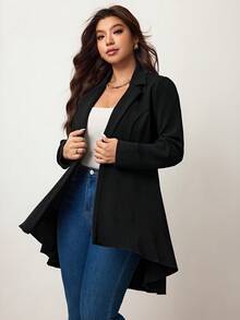 Enliva Blazer con cuello de solapa, un botón y bajo asimétrico para mujeres, ideal para graduaciones, regreso a clases y atuendos de maestras en otoño/invierno - Negro - Ver 7