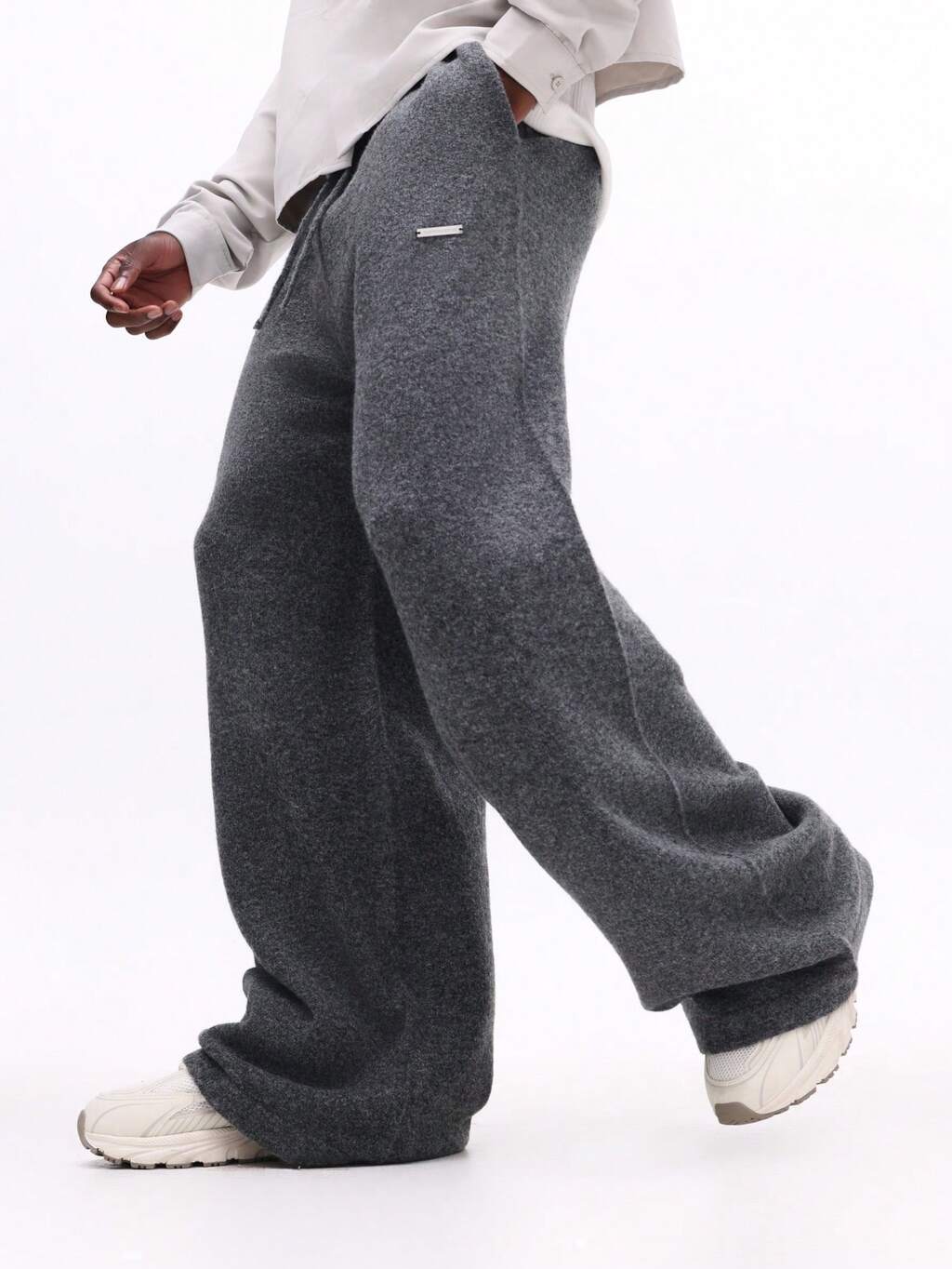 SUMWON Marled Regular Fit Wide Leg Knit Jogger Pants With Drawstring Waist For Casual Comfort Everyday Fall Winter Wear