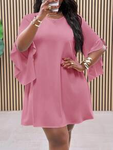 Slaydiva Váy dài đến đầu gối dáng chữ A màu trắng cỡ lớn có tay cánh dơi, trang phục thường ngày khi đi làm vào mùa xuân và mùa hè - Hồng - Xem 8