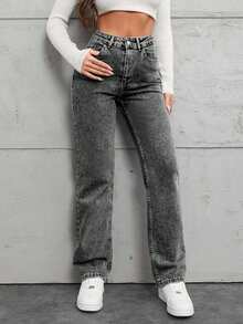 EURMUSE 100%Cotton Slant Pocket Straight Leg Jeans - Black - View 3