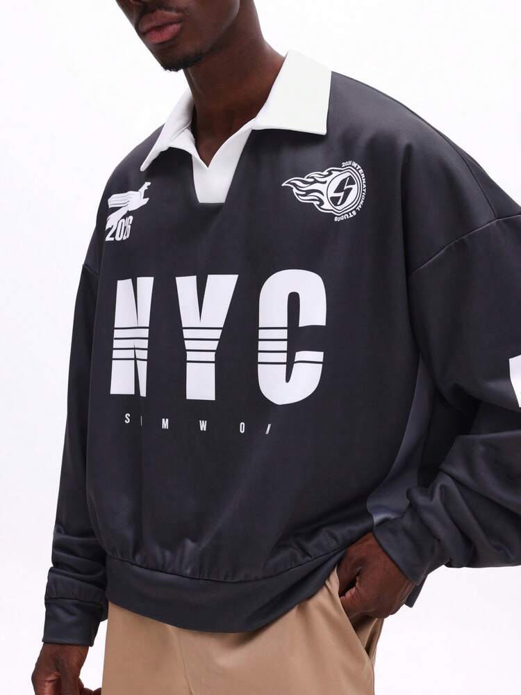 Polo à logo NYC coupe carrée et col blanc