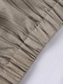 Franclia 大码女式休闲优雅条纹提花阔腿裤 - 卡其色 - 查看 3