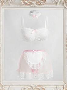 Fantasy Costume 女士4件套蕾丝性感内衣套装（无钢圈文胸/丁字裤/迷你裙/衣领） - 彩色 - 查看 3