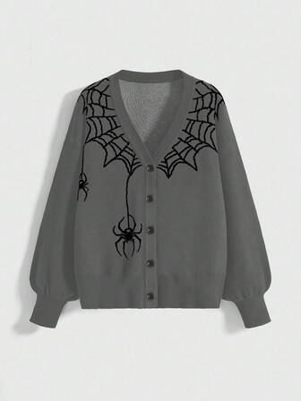 Damen Gothic Spinnennetz Jacquard Strickjacke