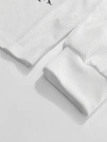 ROMWE MEN Street Life Camiseta casual de manga larga de cuello redondo y corte holgado con estampado de lema de ángel para hombres - Blanco - Ver 6