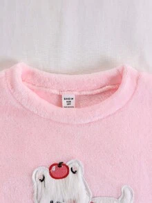 女童可爱小狗图案休闲柔软两件套家居服，长袖上衣和裤子，简约时尚，粉色 - 粉色 - 查看 5