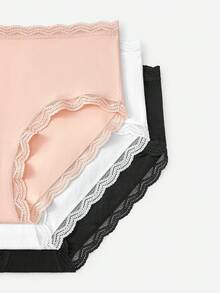 LUVLETTE 3条装柔软纯棉基础款花卉印花蕾丝边高腰内裤 - 彩色 - 查看 7