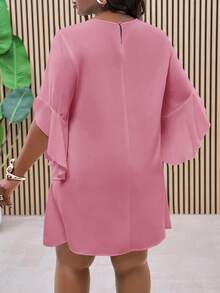 Slaydiva Váy dài đến đầu gối dáng chữ A màu trắng cỡ lớn có tay cánh dơi, trang phục thường ngày khi đi làm vào mùa xuân và mùa hè - Hồng - Xem 3
