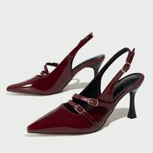 Arco del triunfo Baotou marizhen sandalias nuevas mujeres gatos puntiagudos y finos con cinturones de hebillas en una palabra en el aire, Zapatos de tacón de mujer - Burdeos - Ver 1