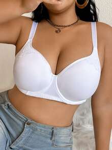 Wedaily 2pcs/Set Plus Size Women Solid Color Smooth Lace Underwire Supportive Thin Padded Push Up Seamless Bra,White,Summer,Party Wireless Sticky Bras - Multicolor - View 8