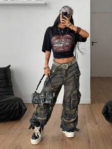 Coolane Áo thun đen oversized họa tiết hip-hop phong cách đường phố mùa hè dành cho nam và nữ - màu đen - Xem 6
