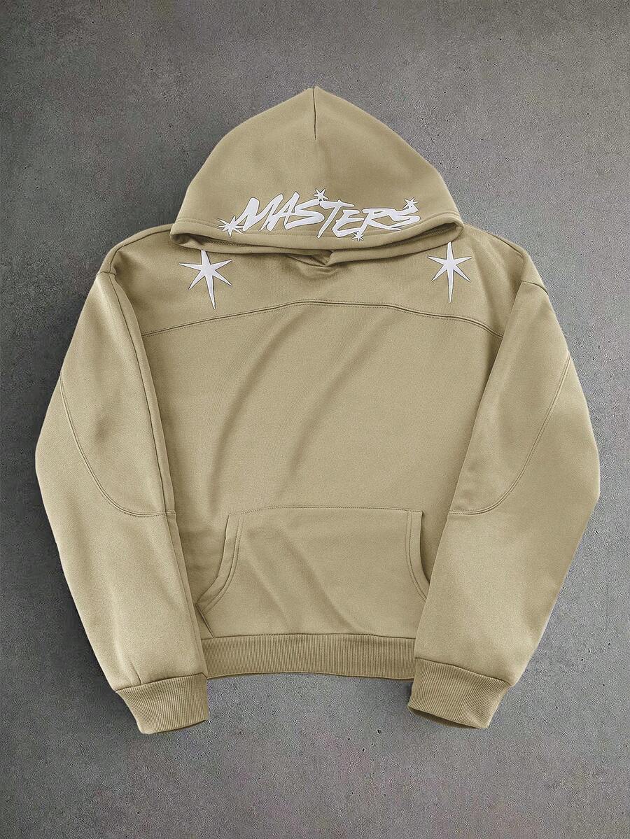Manfinity Roghcode Men's Autumn/Winter Letter & Pentagram Embroidery Pocket Long Sleeve Casual Hoodie - Camel - View 1