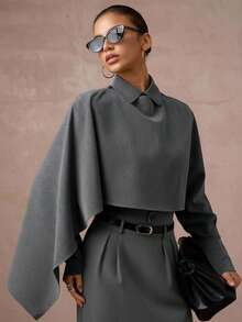 Lumalex Winter Fall High Waist Flared Hem Slit Skirt With Belt Two Piece Set Grey Two Piece Set Modest Two Piece Set Skirt Suit Gray Dresses For Women Luxury Prom Gathering Party Banquet Modest Old Money Coquette Glitter Holiday Party Rave Festival Outing Vacation Hot Outdoor Richly Layered Wedding Season Banquet ID Al-Adha Al-Adha Party New Year Chic Autumn Fall New Style Women Gala Night Delicate Outdoor-Ready Cold-Proof Essential Winter Travel Gear - Grey - View 2