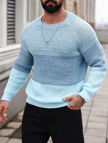 Manfinity Homme 大码男士休闲拼色拼接毛衣，秋冬 - 彩色 - 查看 3