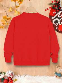 1pc Cute Christmas Dwarf With Santa Hat Print Girls Sweater, Red, Suitable For Christmas Party, Autumn/Winter - Red - View 2