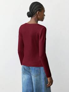 Maija 女士纯色长袖单排扣修身休闲针织开衫，适合都市通勤、商务休闲、办公室穿着、优雅装扮、圣诞节、新年派对、基础款外套、新年夜酒红色上衣、情人节外出上衣 - 酒紅色 - 查看 10