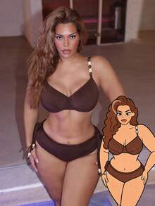 Swim SXY Plus Size 2pcs Swimsuit Set, Minimalist Design For Daily Wear, Women Summer Beach Vacation - Brown - View 1