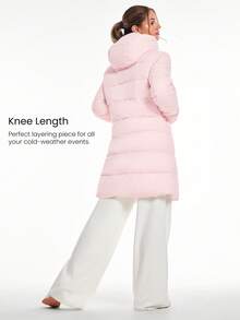 GLOWMODE Chic In Warmth Blizzard Flex Matte Soft Cozy Insulating Zipper Snap Button Closure Pockets Detachable Hood Hip-To-Mid-Knee Length Puffer Jacket Autumn Winter Outdoors Daily Casual Wear - Baby Pink - View 3