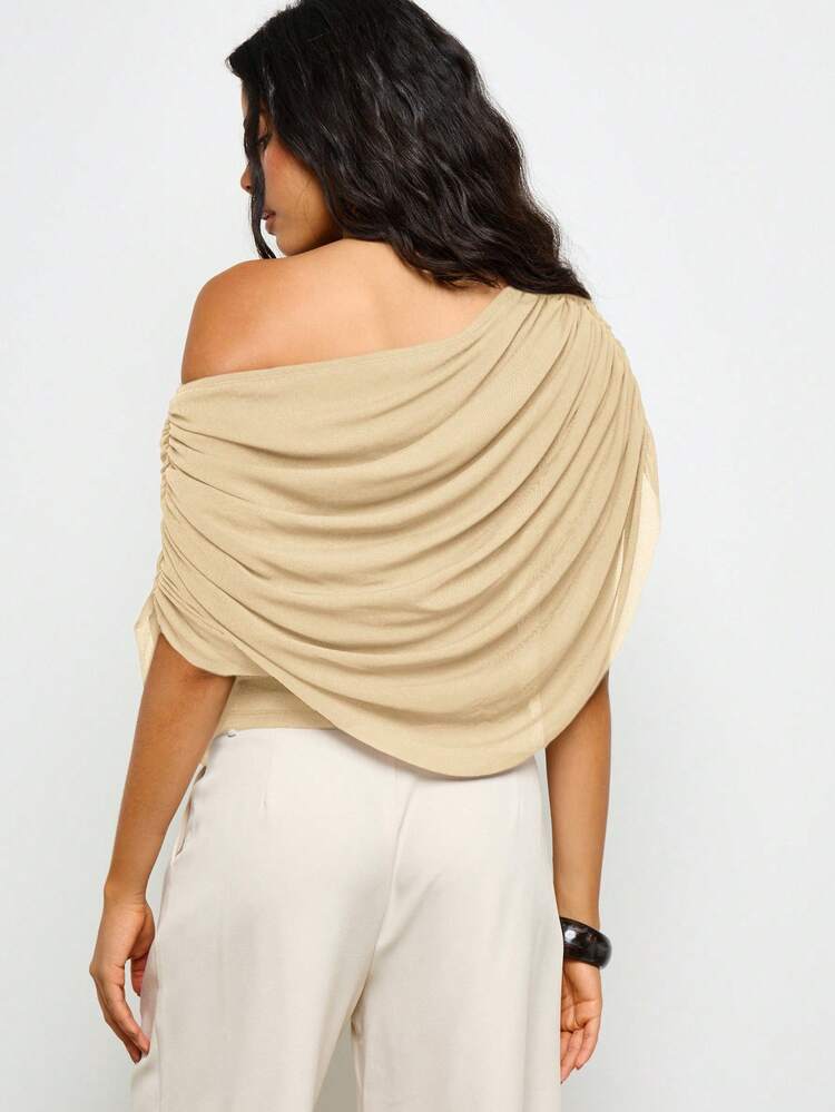 Off Shoulder Draped Top With Flowing Silhouette