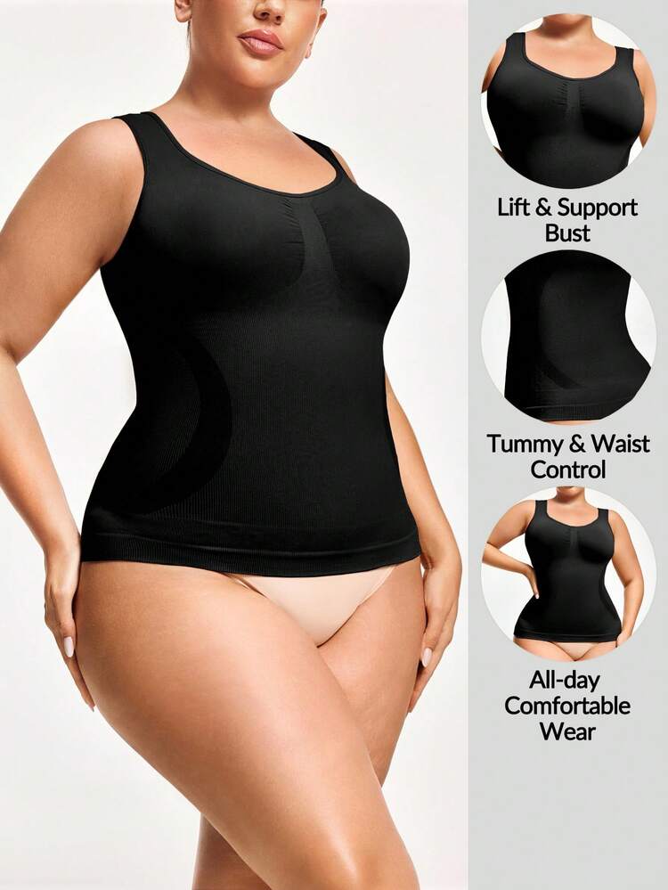 SHAPORA Top sin mangas de unicolor con efecto moldeador de la cintura para tallas grandes - Negro - Añade 1