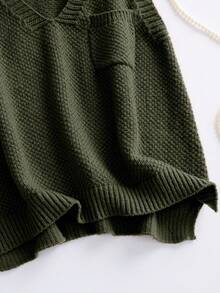 GlowEve Women's Solid Color V-Neck Casual Pocket Sweater Vest, Autumn/Winter - Army Green - View 4