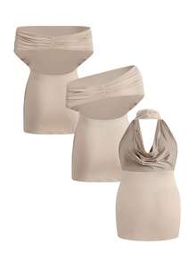 Modmama Blusa de maternidade lisa, elegante e ajustada com franzidos. - Damasco - Ver 13